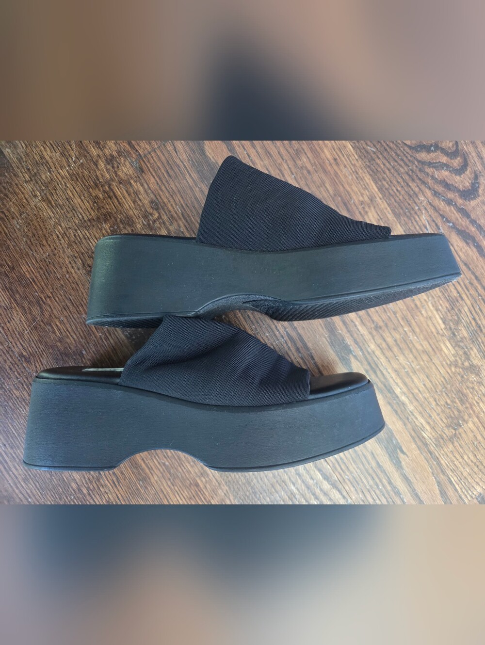 Steve Madden Slinky30 Sandals Women's 37 / 6.5 Black Slide Chunky Platform Wedge - Picture 5 of 8